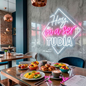 Frase Luminosa "Hoy va a ser tu día" en Neón LED – 66cm x 66cm